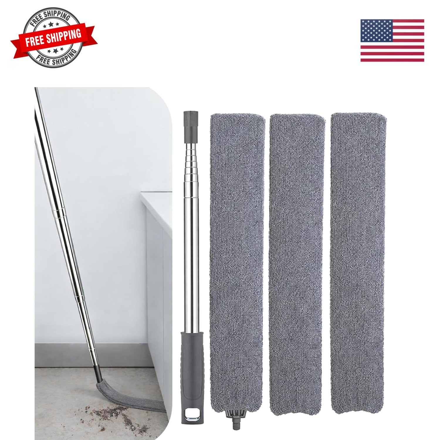 Retractable Gap Dust Cleaner with Extension Pole, Cleaning Tools with 3 Micro…