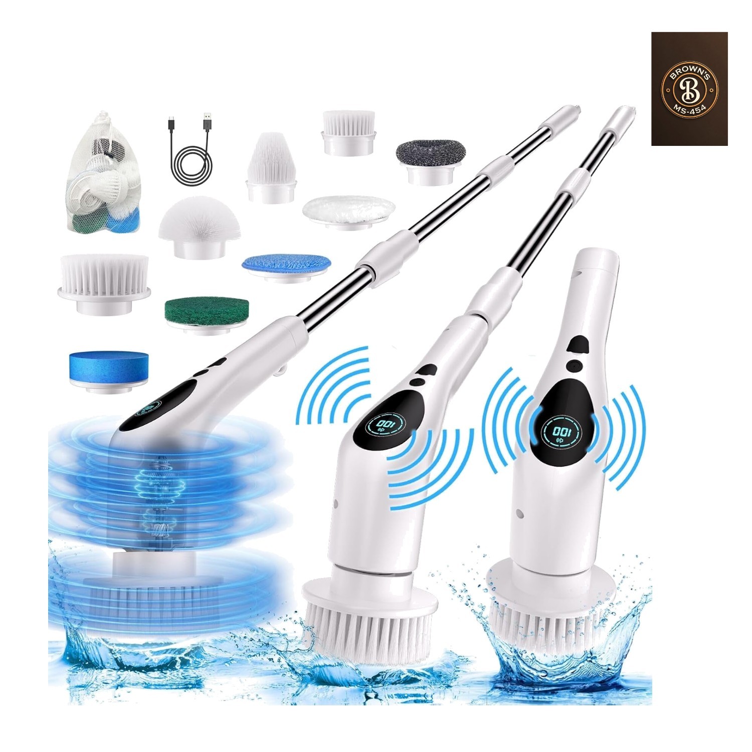 Electric Spin Scrubber, Electric Spin Cordless Tub and Tile Scrubber with Voi…