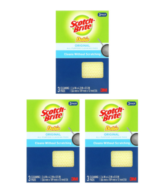 (3 x 3pk) 3M Scotch-Brite Dobie All Purpose Cleaning Scouring Pad 723-2F 3 x 3pk