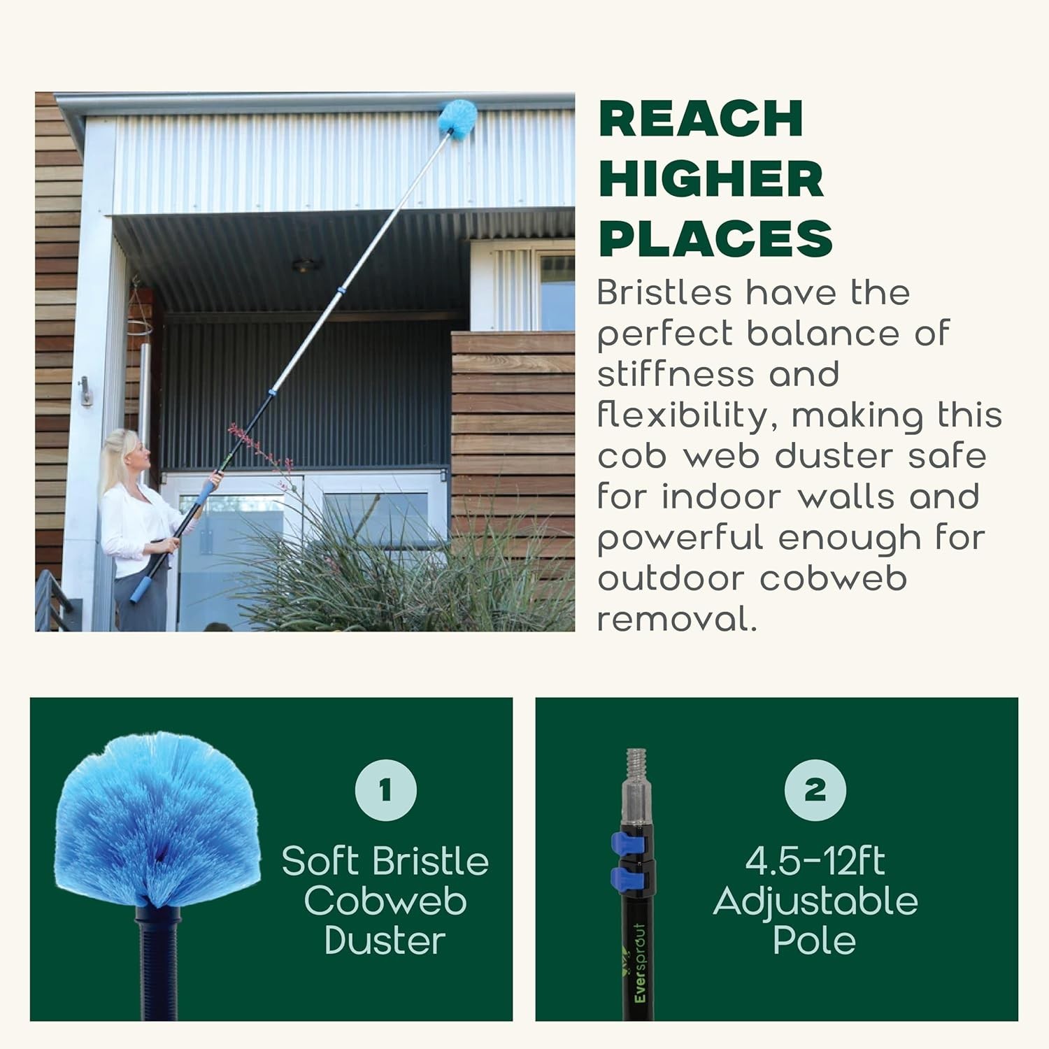 Twist-On Cobweb Duster with Soft Bristles – Versatile Indoor & Outdoor Cleaner