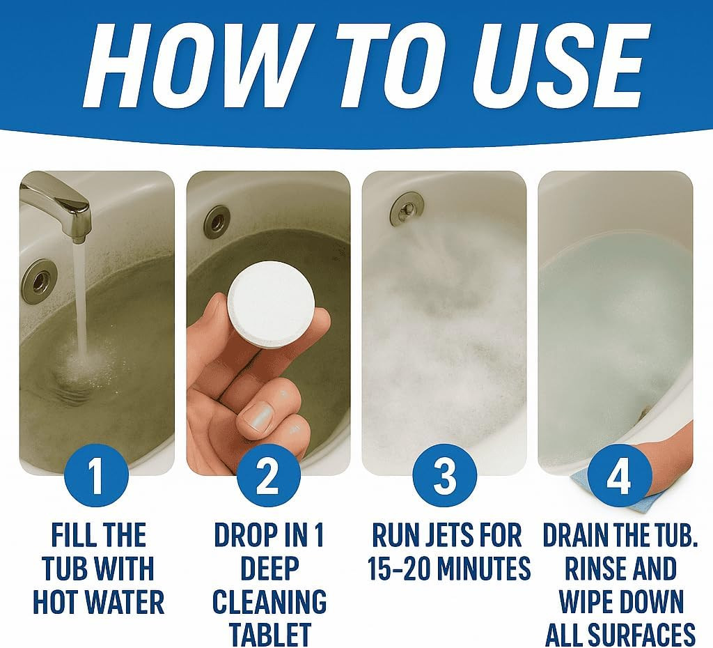 Jetted Tub Cleaner Bathtub Tabs – 12 Cleaning Tablets, Compatible with Whirlpoo