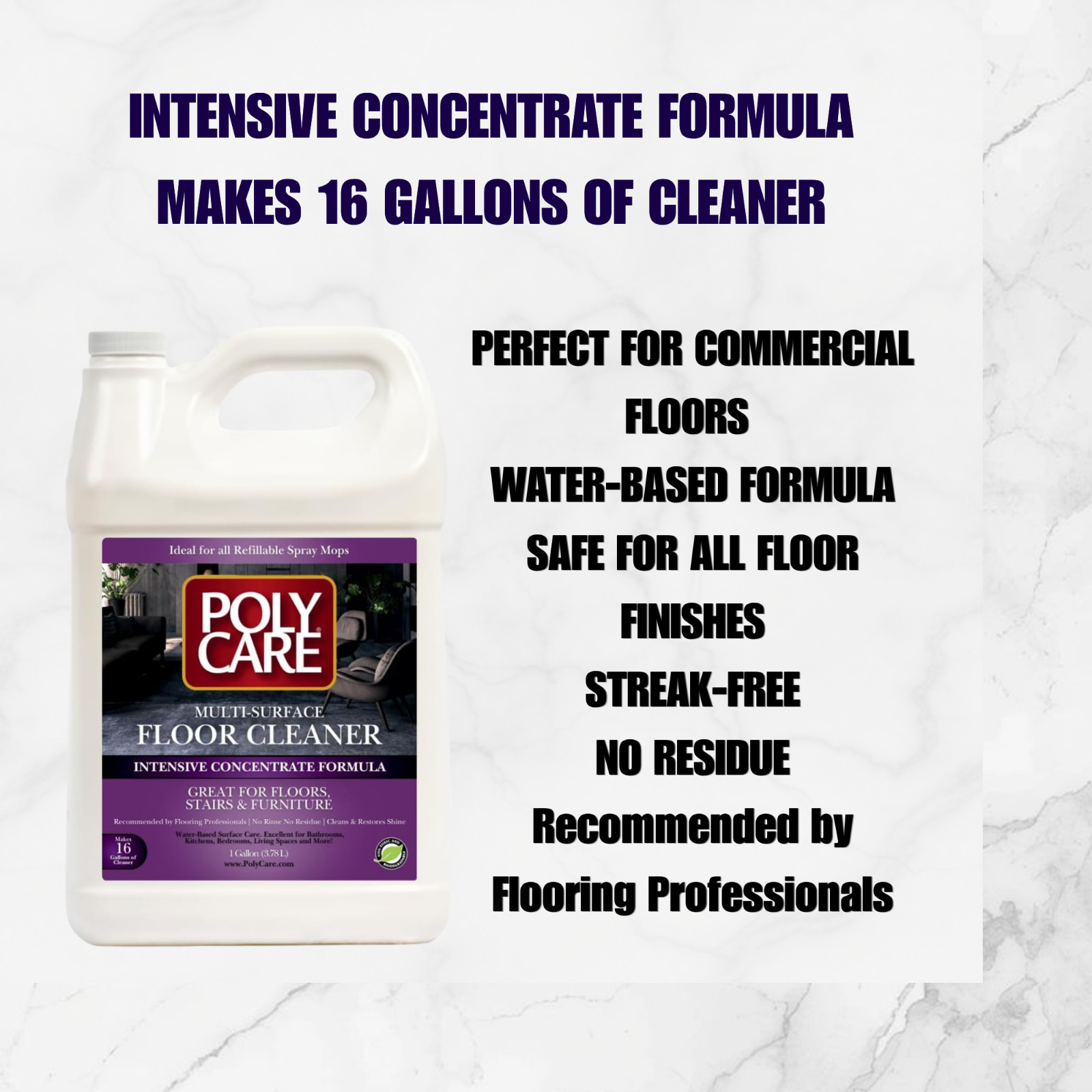 PolyCare Multi-Surface Floor Cleaner 1 Gallon Intensive Concentrate Makes 16 Gal
