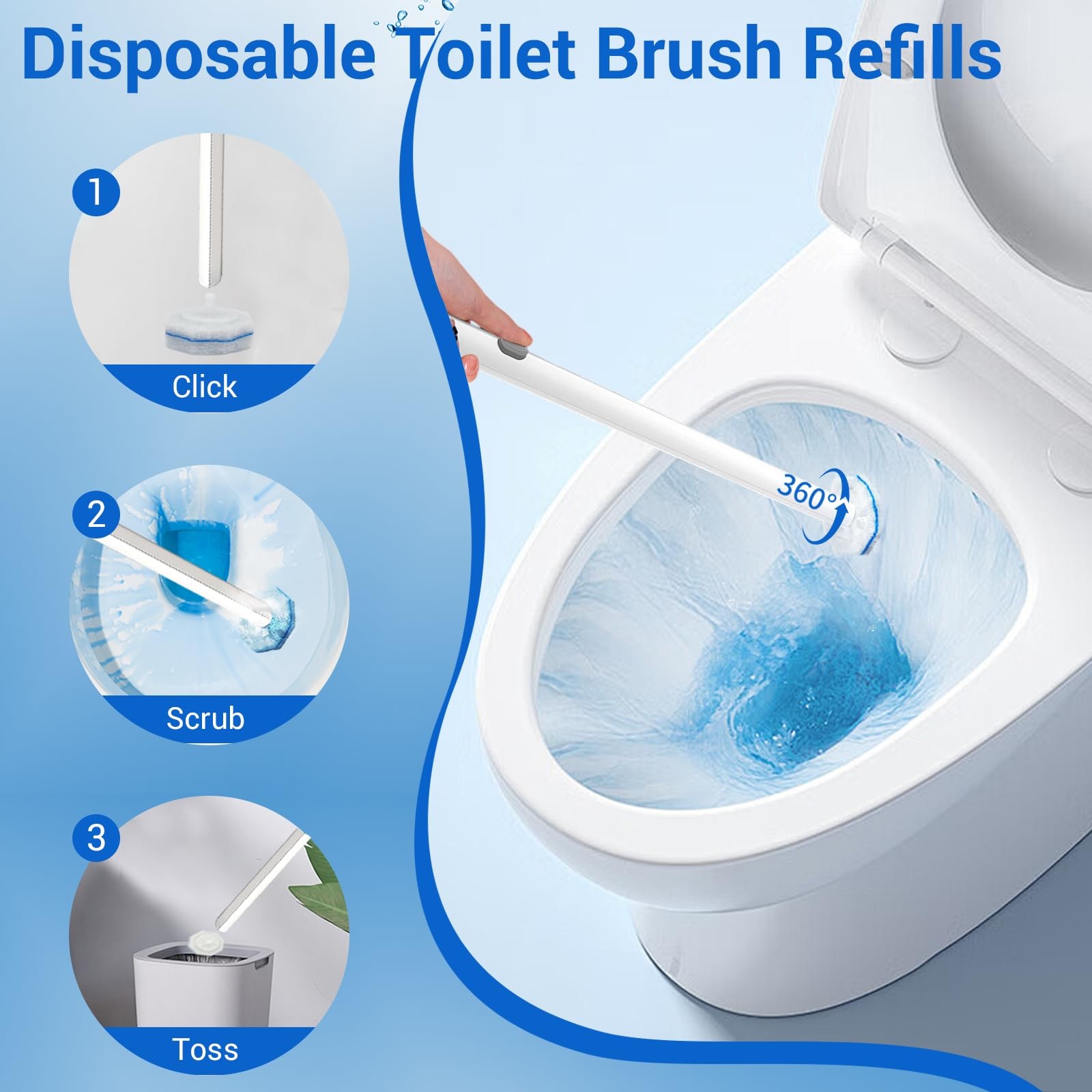 50 Counts Disposable Toilet Bowl Wand Refills, 5X Cleaning Power Toilet Clean…