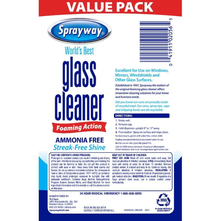 Sprayway Glass Cleaner Foaming Aerosol Spray, 19 oz. 2-Pack Free Shipping