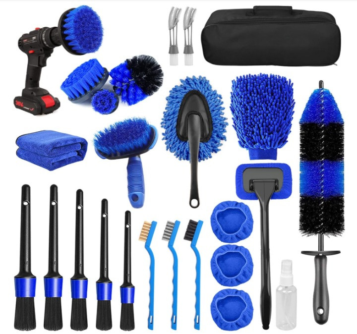 Kit de limpieza para autos 26 piezas con cepillos para interior y exterior,Nuevo