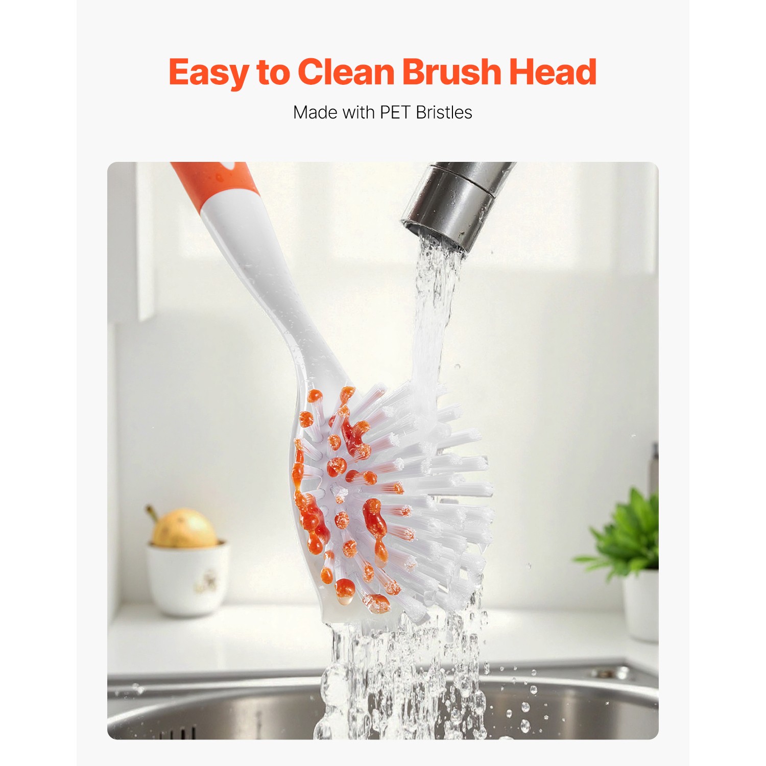 Uimoso Set of 4 Kitchen Scrub Brushes with PP Handle – 2 Gray & 2 Orange