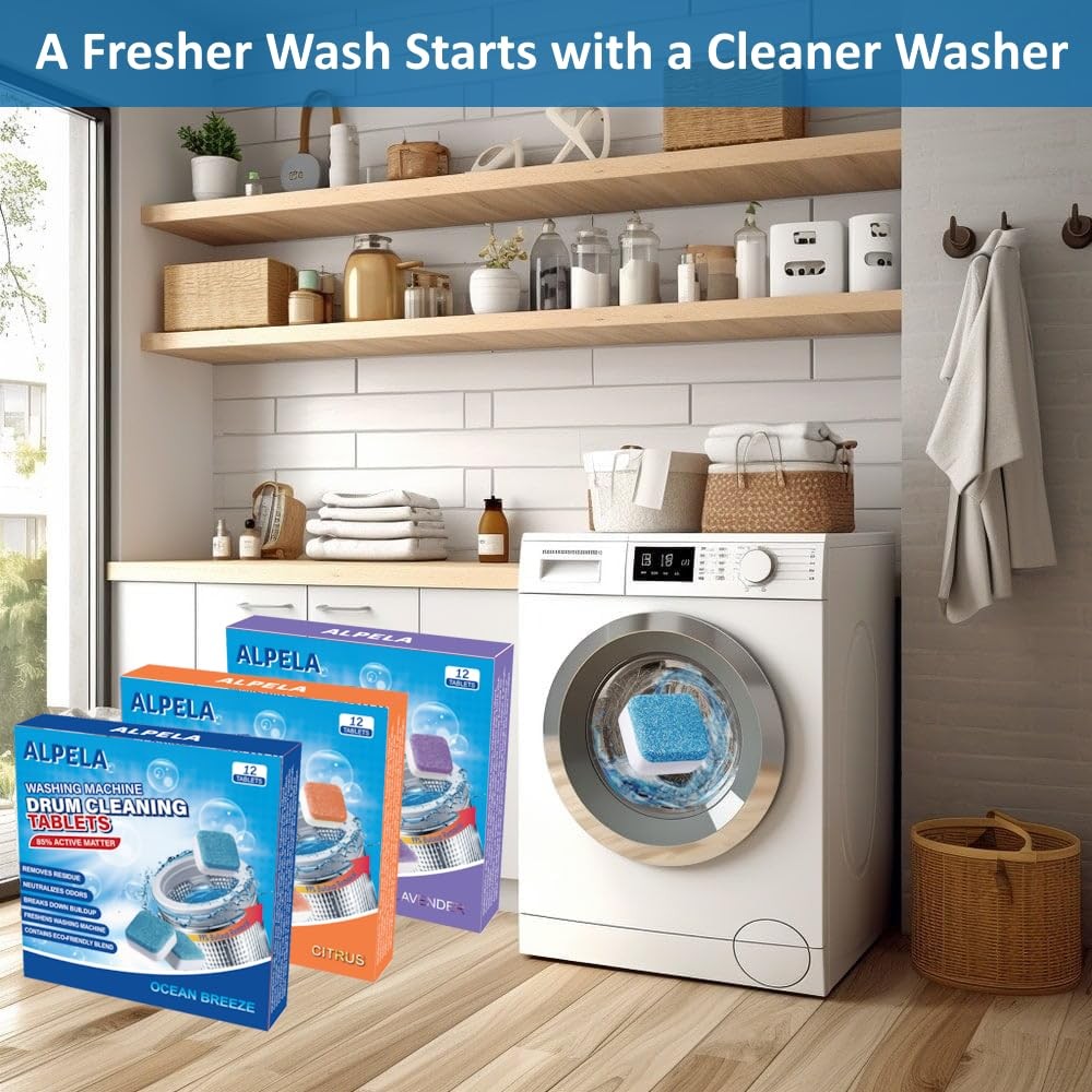 Ocean Breeze Washer Cleaner Tablets 12 Count – Septic Safe Washing Machine Cl…