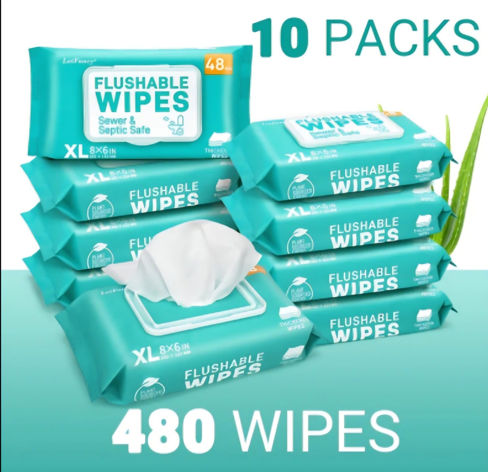 Flushable Wet Wipes For Adults Pack Of 10 480 – Septic & Sewer Safe,Quick Dispen