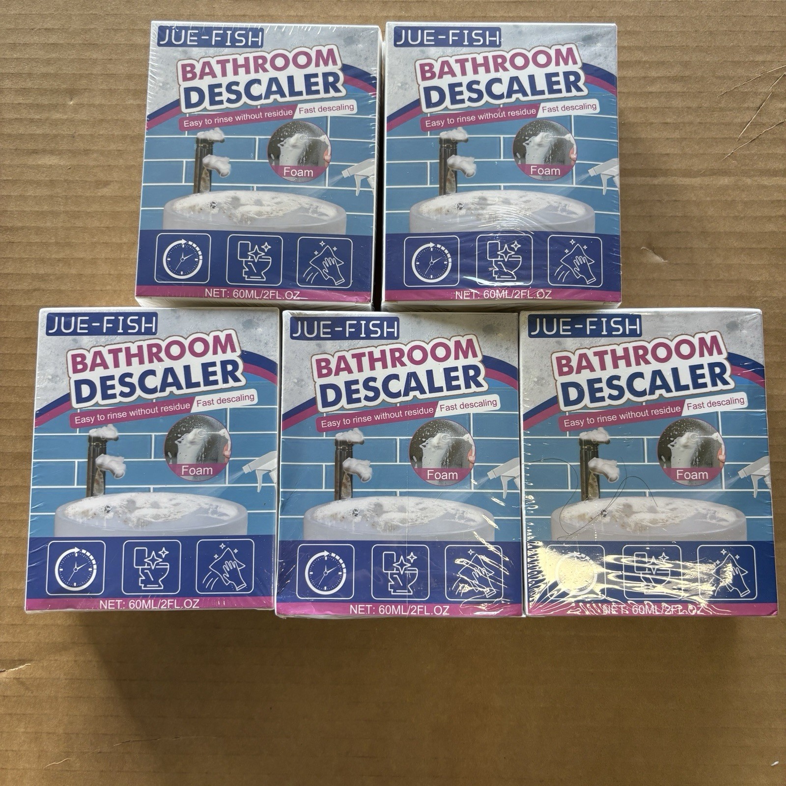 Lot Of 5 Jue-Fish Bathroom Descaler Foam Spray 2 Fl Oz NEW IN BOX