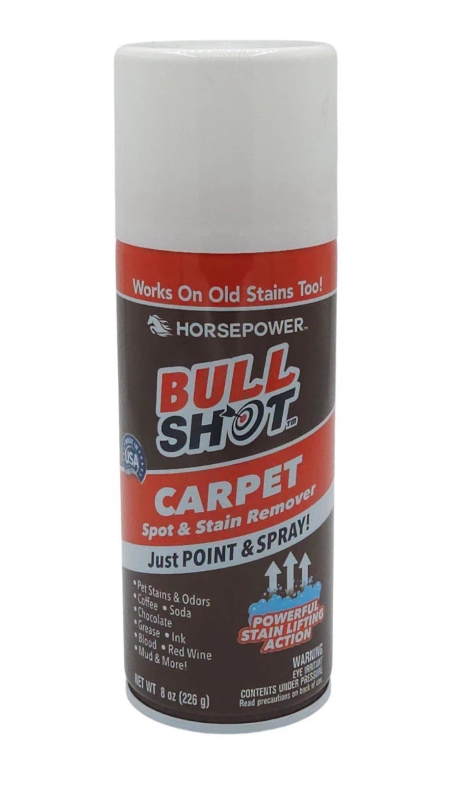 Horsepower Bull Shot Carpet & Upholstery Spot & Stain Remover 8 oz ASTV