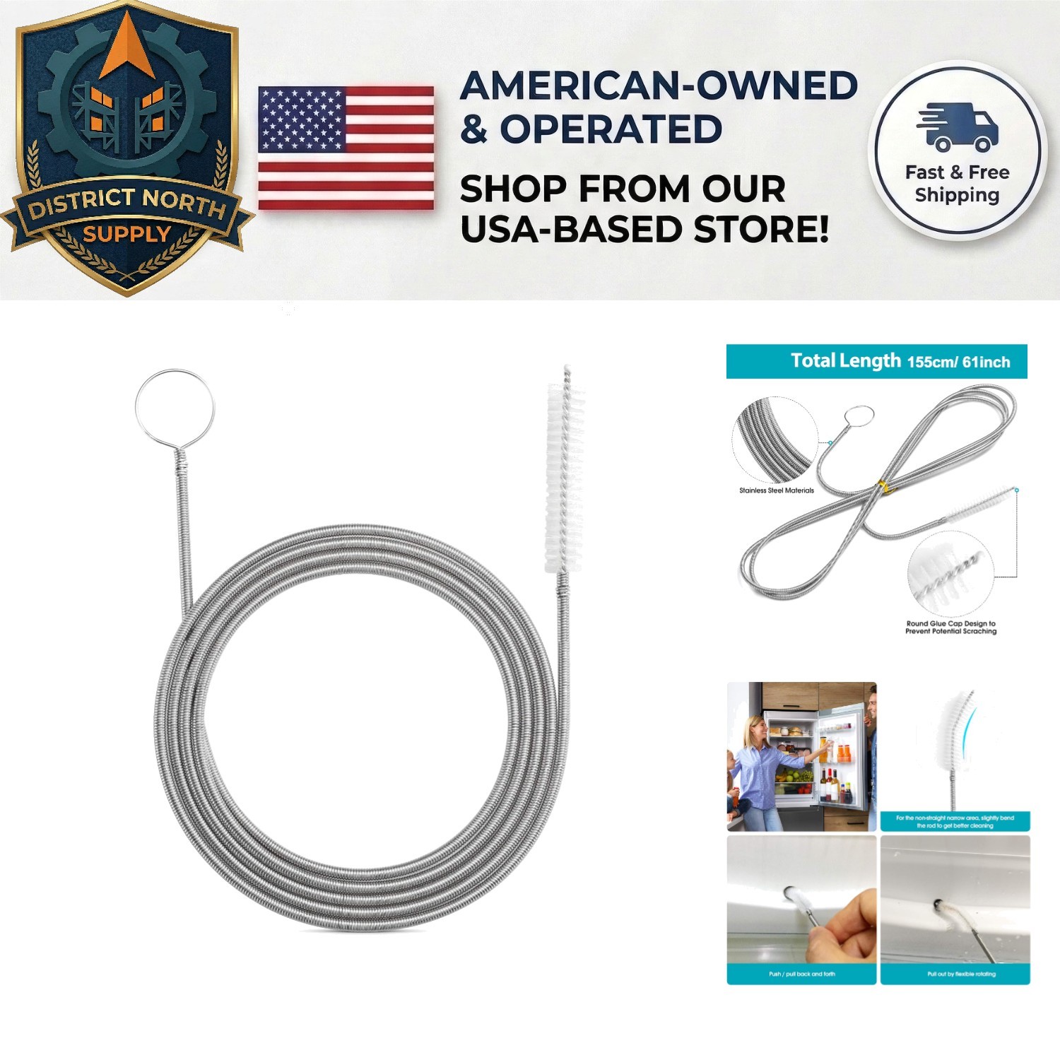 61-Inch Flexible Drain Brush – Soft Nylon, Scratch-Free Pipe Cleaning Tool