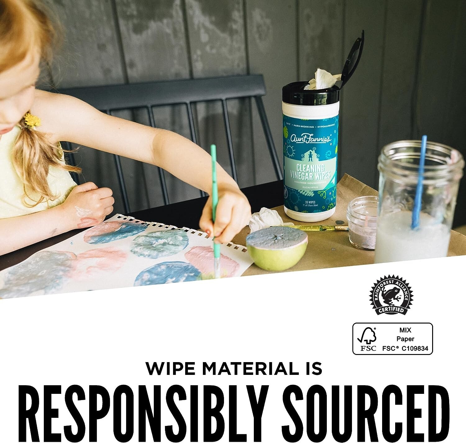 Natural Cleaning Vinegar Wipes, Multipurpose Surface Cleaner, Eucalyptus Scen…
