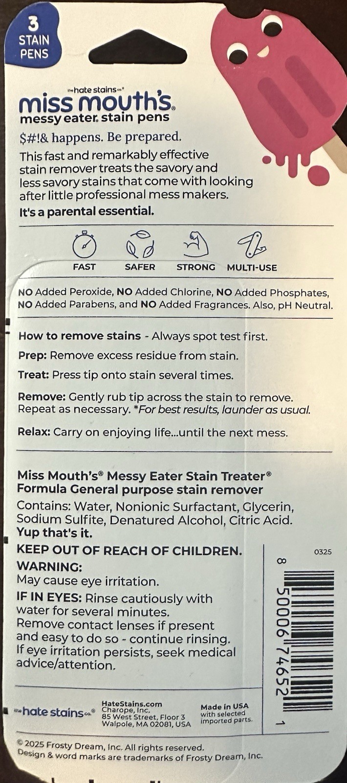 MISS MOUTH’S MESSY EATER STAIN TREATER PENS FOR BABY AND KID 3Pack Stain Remover
