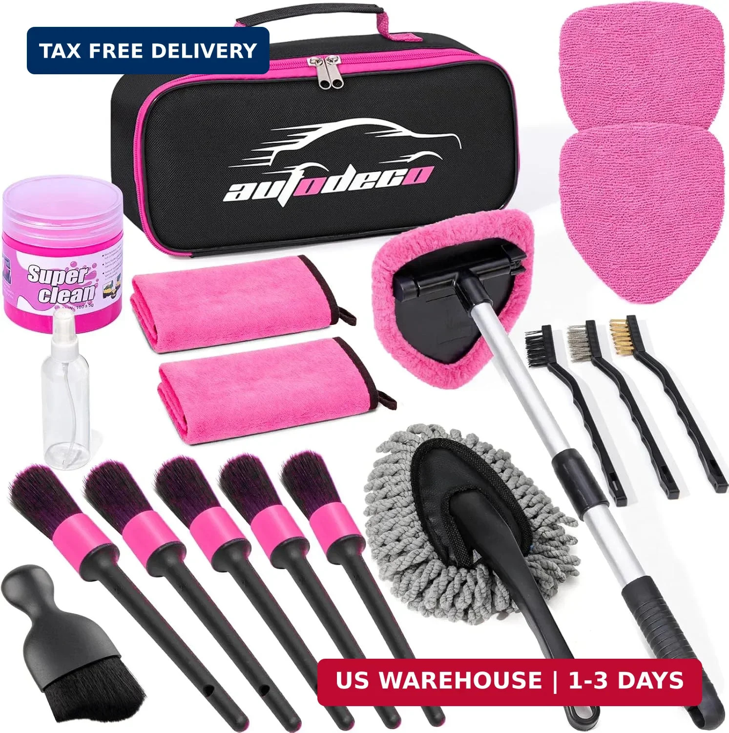 Windshield Cleaner Tool, 17Pcs Car Interior Detailing Kit, Detailing Brush, Towe