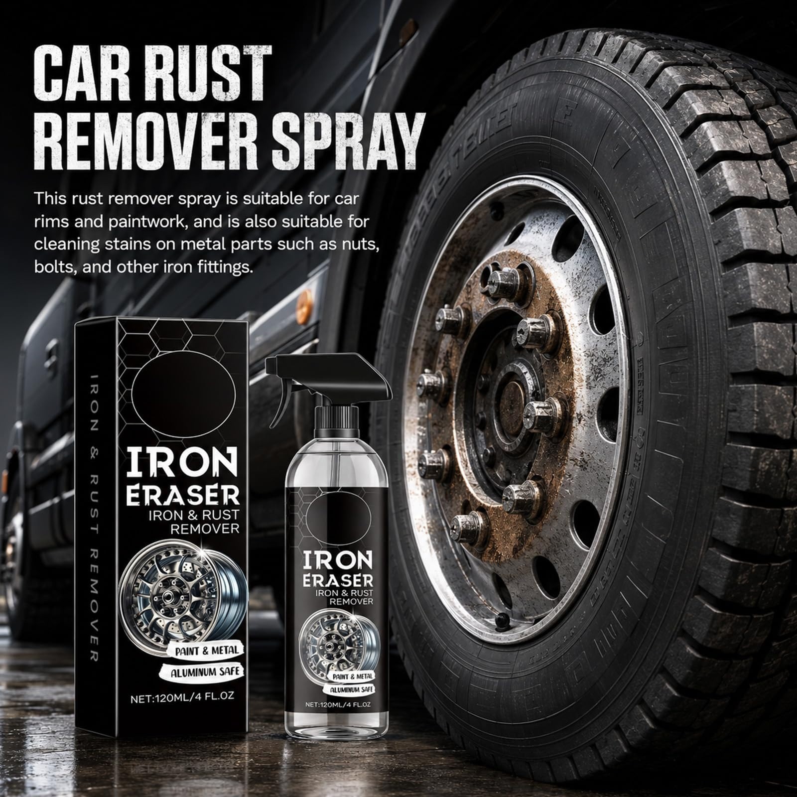 Iron Eraser Rust Remover Spray – Fast Acting Cleaner for Car Wheels
