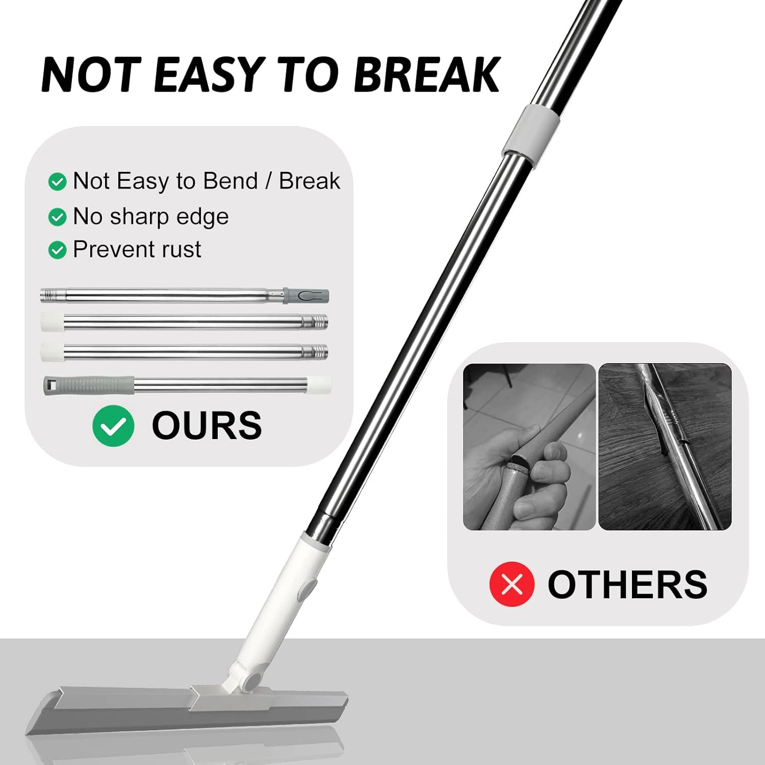 Floor Squeegee, Squeegee Broom for Floor with 62″ Long Handle, Shower Squeegee f