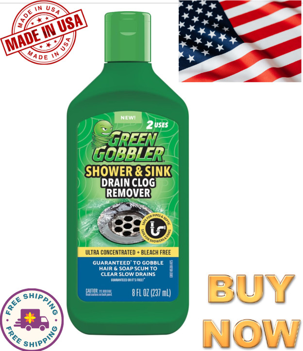 Green Gobbler Drain Clog Remover 5-in-1 Hair Dissolver Shower Sink Septic Safe