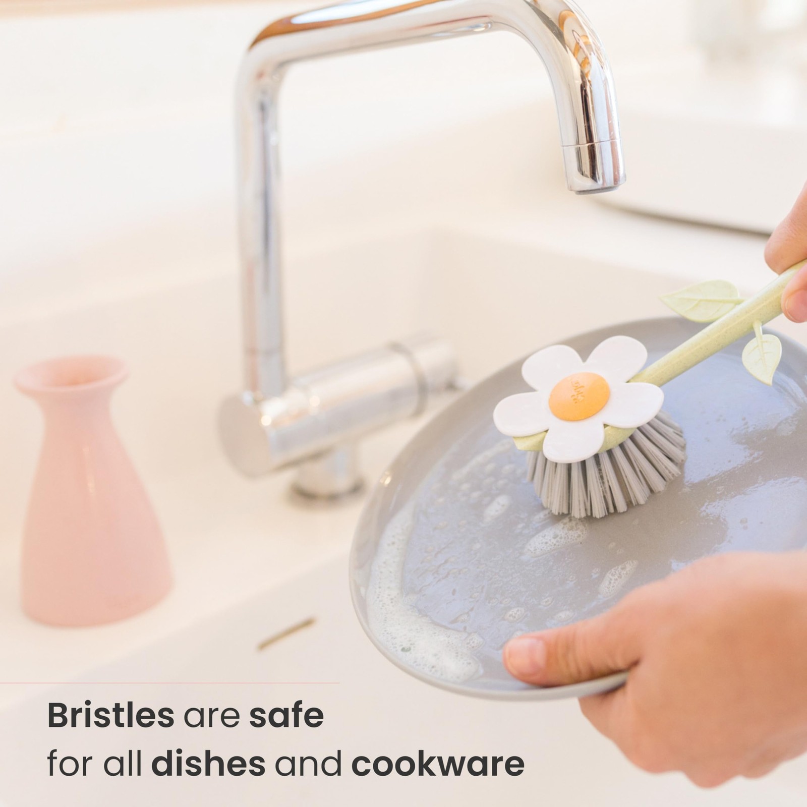 Florganic Daisyshaped Dish Brush With Vase Dish Brush Holder Dish Brush With Han