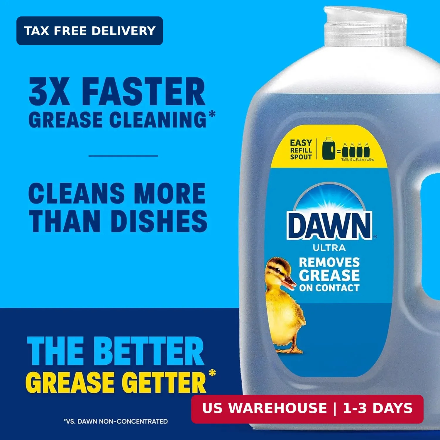 Dawn Ultra Original Dish Soap Refill Jug, Large Size Original Blue Liquid Dishwa