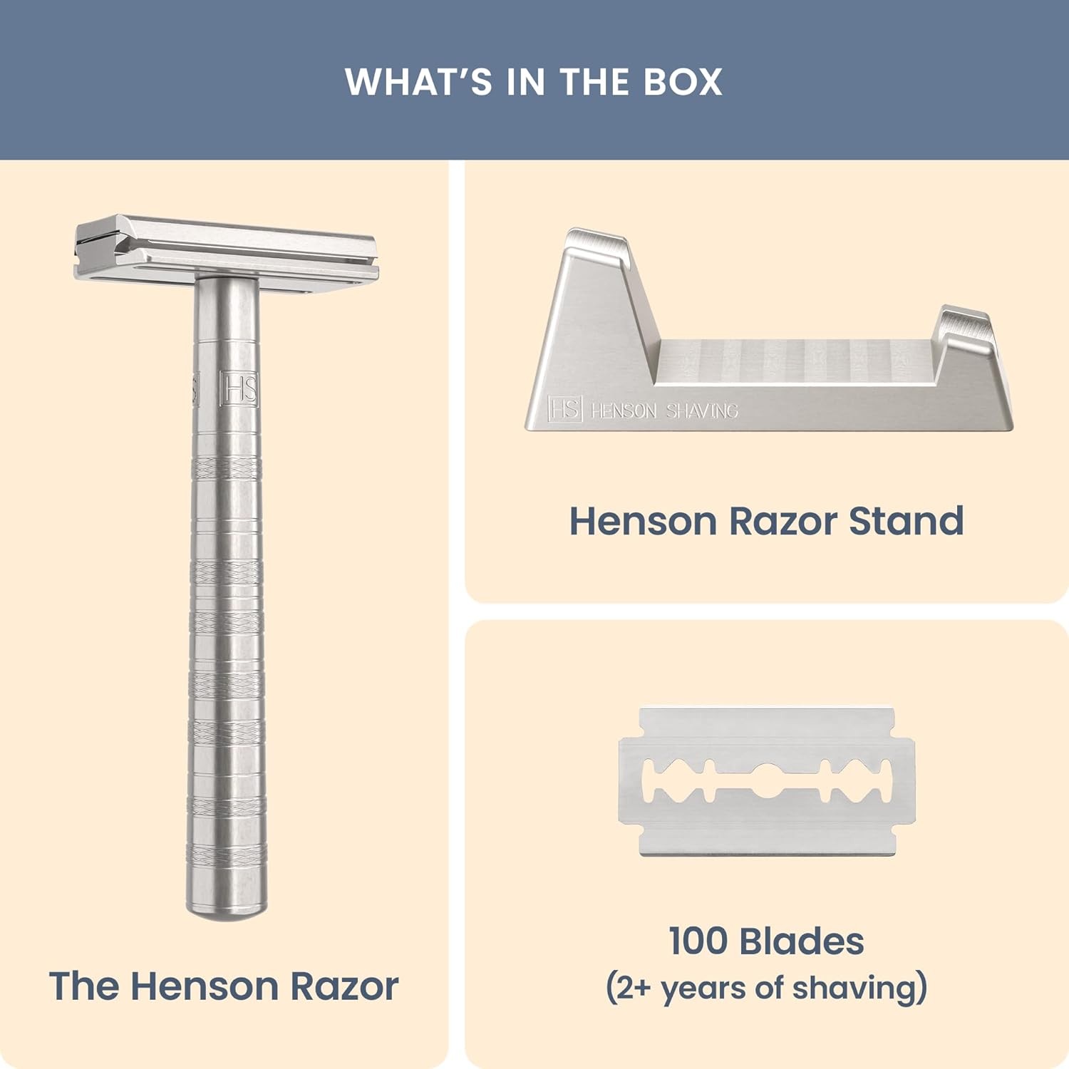 Henson AL13 Safety Razor Shave Set ?C Includes Safety Razor, Stand & 100 Razor