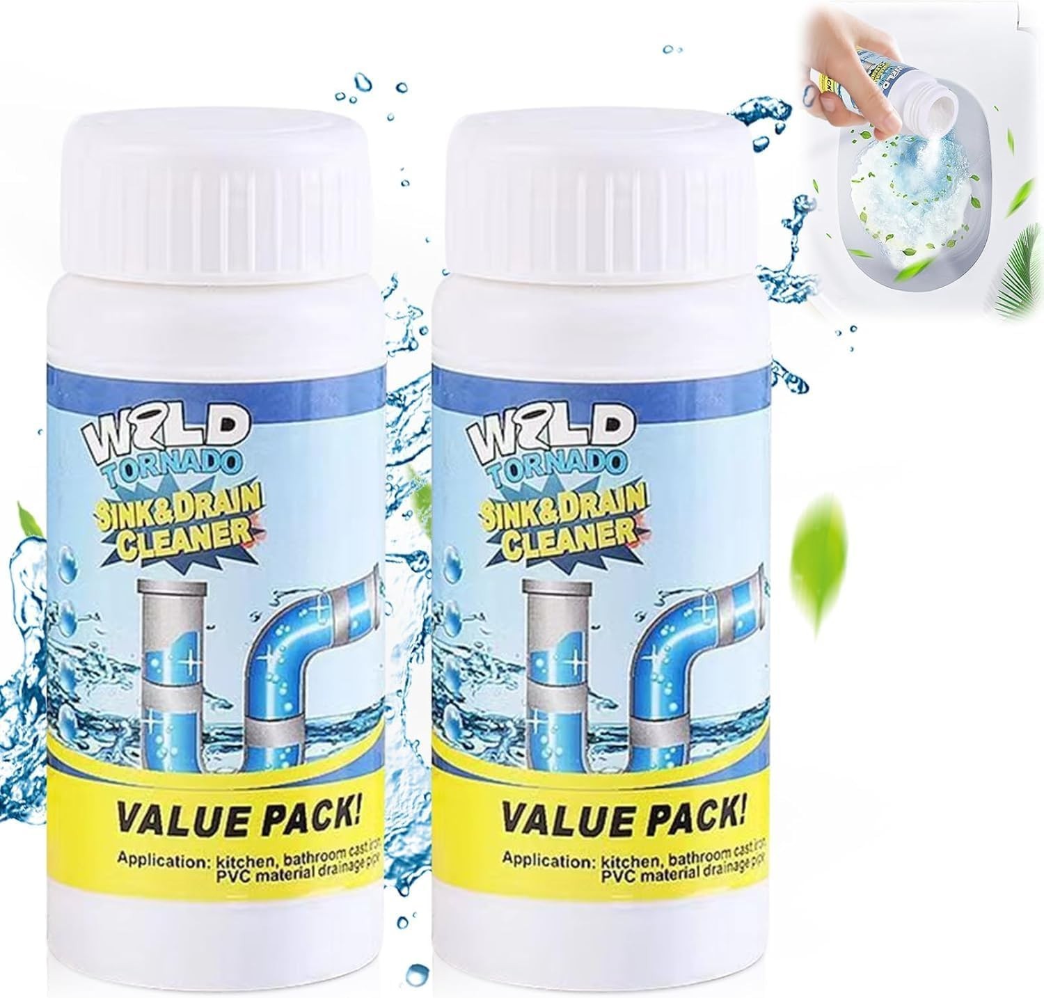 Wild Tornado Pipe Dredge Powder, Powerful Sink Cleaner Fast Foaming Kitchen
