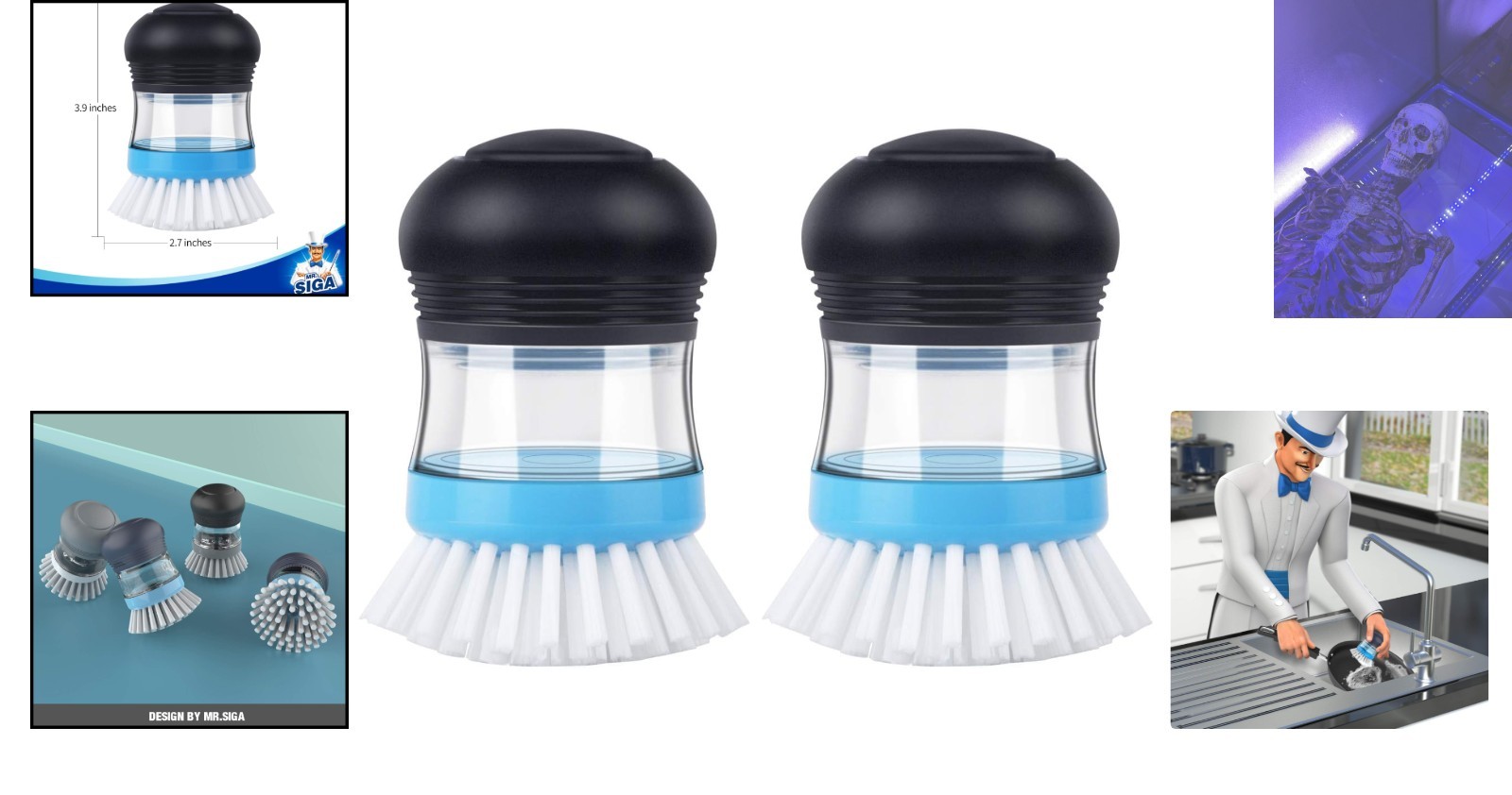 Multi-Use Soap Dispensing Brush in Navy/Blue for Easy Kitchen Cleanup Pack of 2