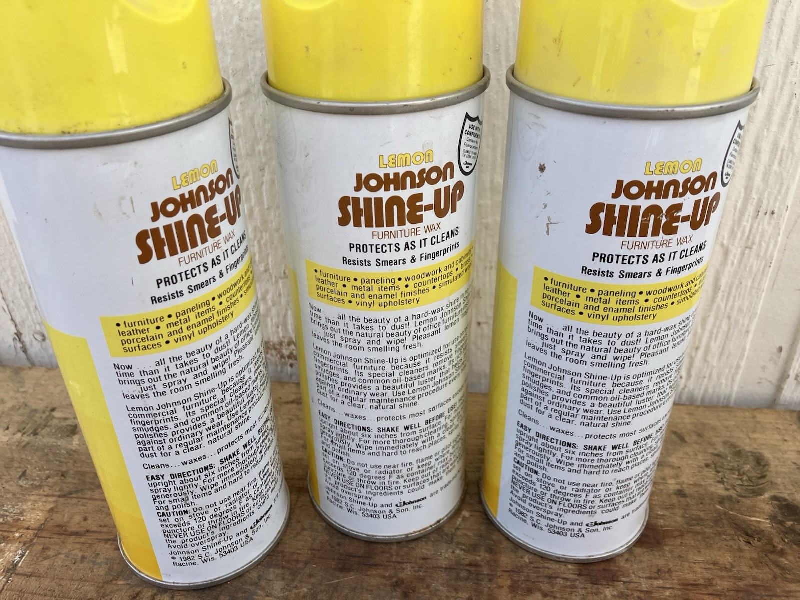 Lot of (3) Full Vtg 1982 Johnson Wax Lemon Shine Up Spray Cleaner Protects 15 oz