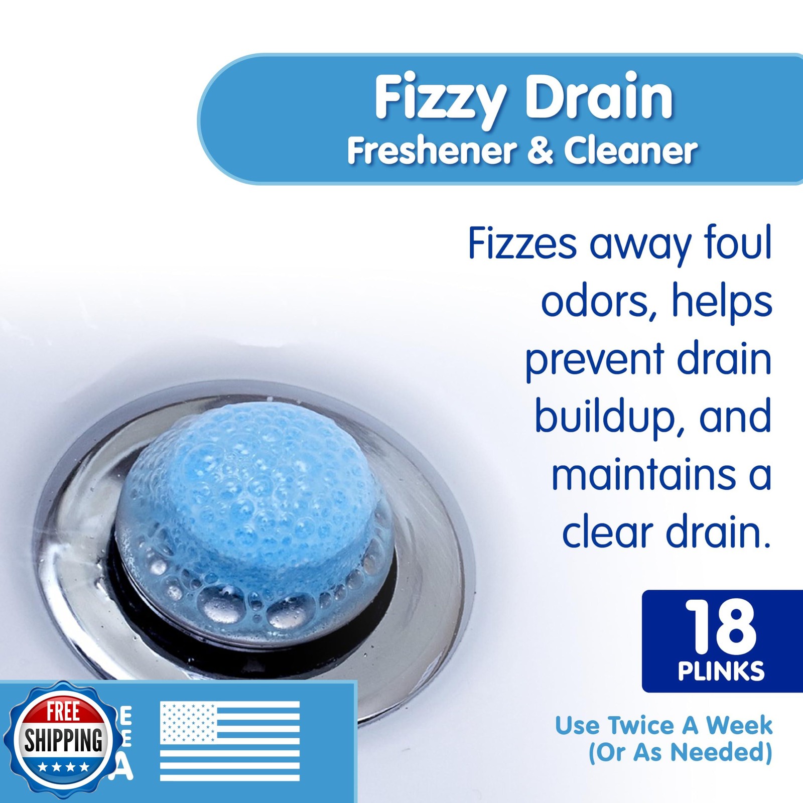 Plink Fizzy Drain Cleaner and Freshener, Prevents Drain Clogs and Buildup, Re