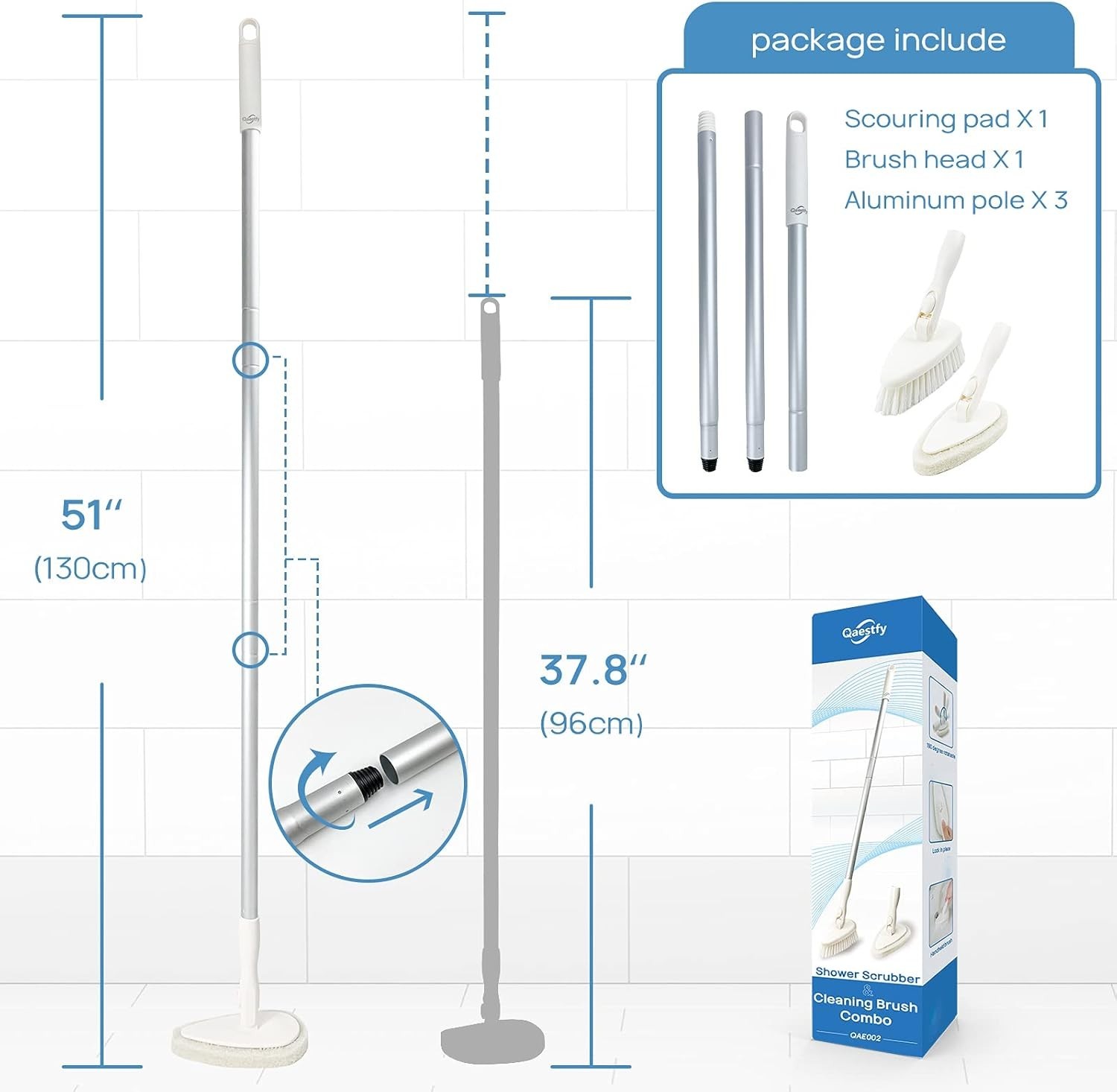 Shower Scrubber Cleaning Brush Combo Bath Tub Tile Cleaner Scrubber Brush wit…