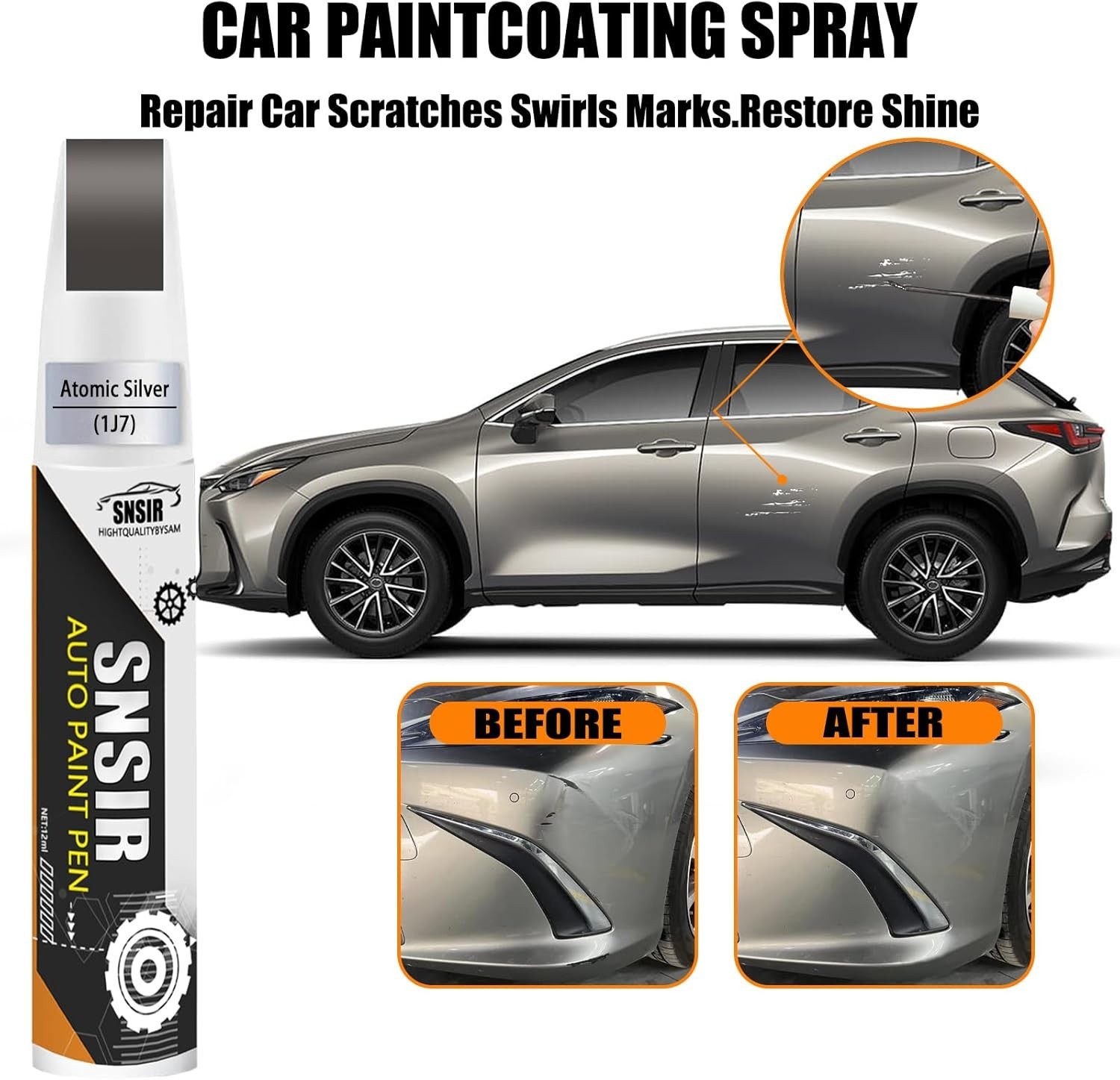 Car Touch up Paint(1J7 Atomic Silver) Compatible with Lexus, Car Paint Pen Scrat