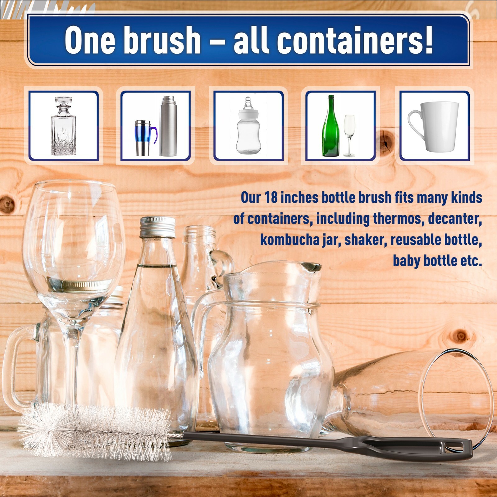 KONEX 17″ Long Bottle Cleaning Brush For Bottles, Wine glasses, Travel Mugs
