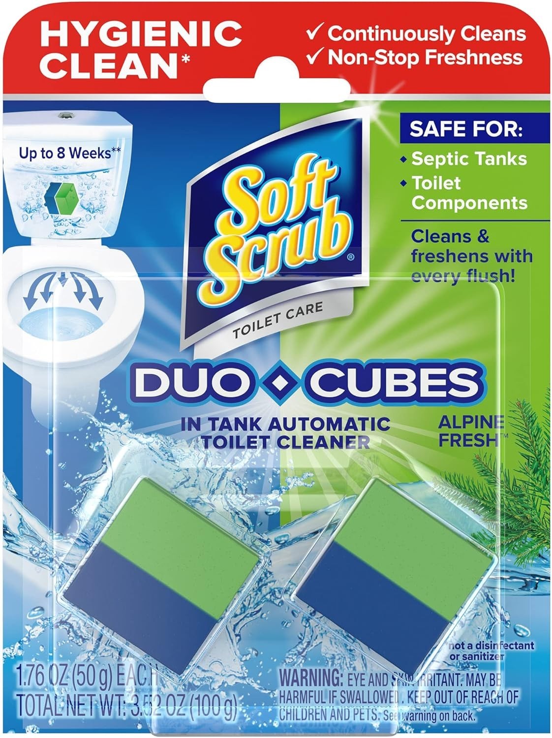 2 Duo-Cubes In-Tank Toilet Cleaner – Alpine Fresh Scent – Lasts 8 Weeks