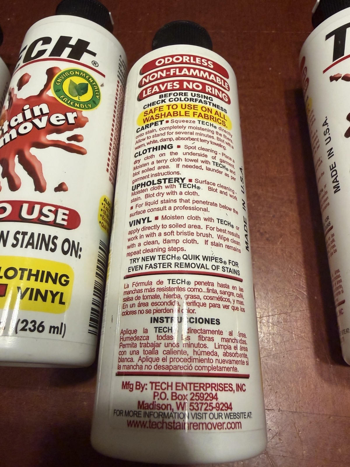 5 Pack Tech No Scent Stain Remover Liquid Multi Purpose Non-toxic 8 oz