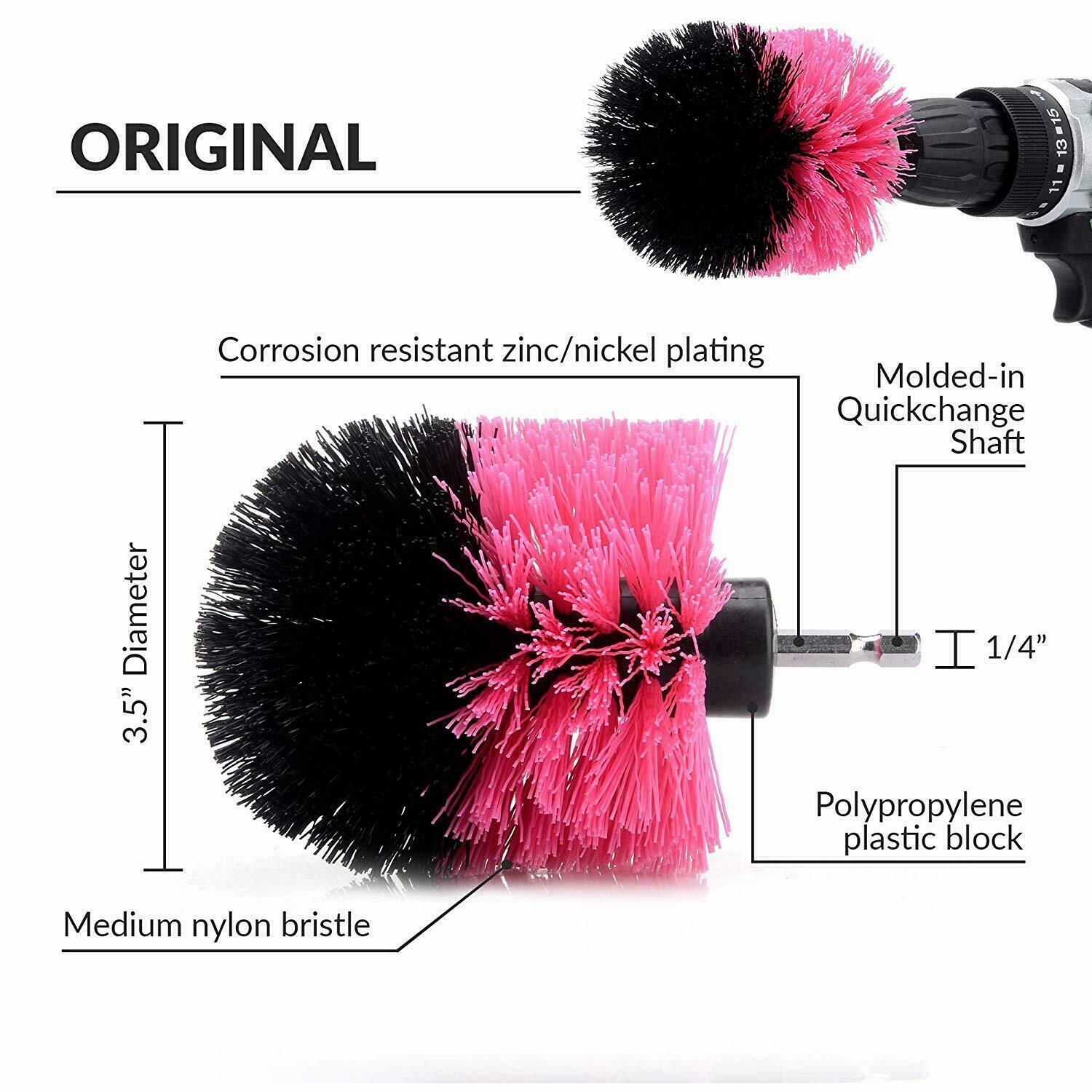 Car Wash Brush Hard Bristle Drill Auto Scrubber Detailing Cleaning Tools Nylon