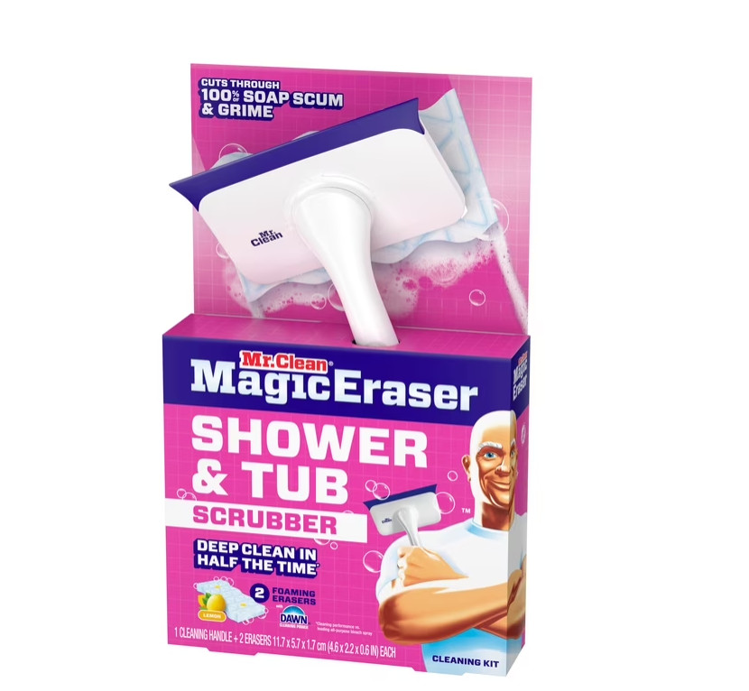 Mr. Clean Shower & Tub Scrubber, Starter Kit, 1 Scrubber & 2 Erasers