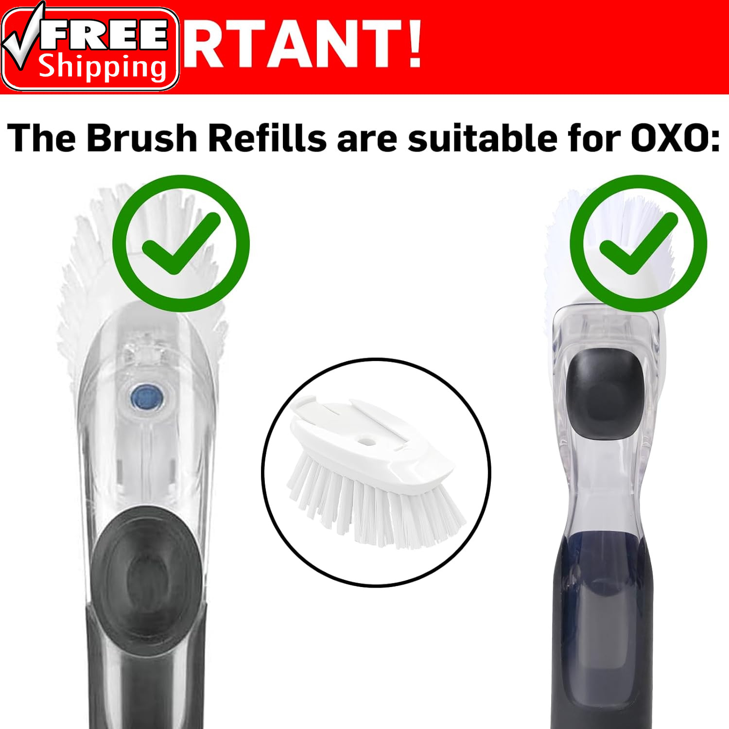Brush Refills for OXO Dish Brush – 4 Pack Dish Brush Cleaning Soap Dispensing He