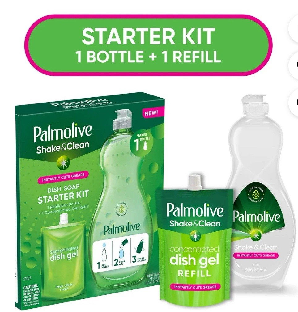 Palmolive Shake & Clean Dish Soap Starter Kit Concentrate Refill LotOf4 NEW