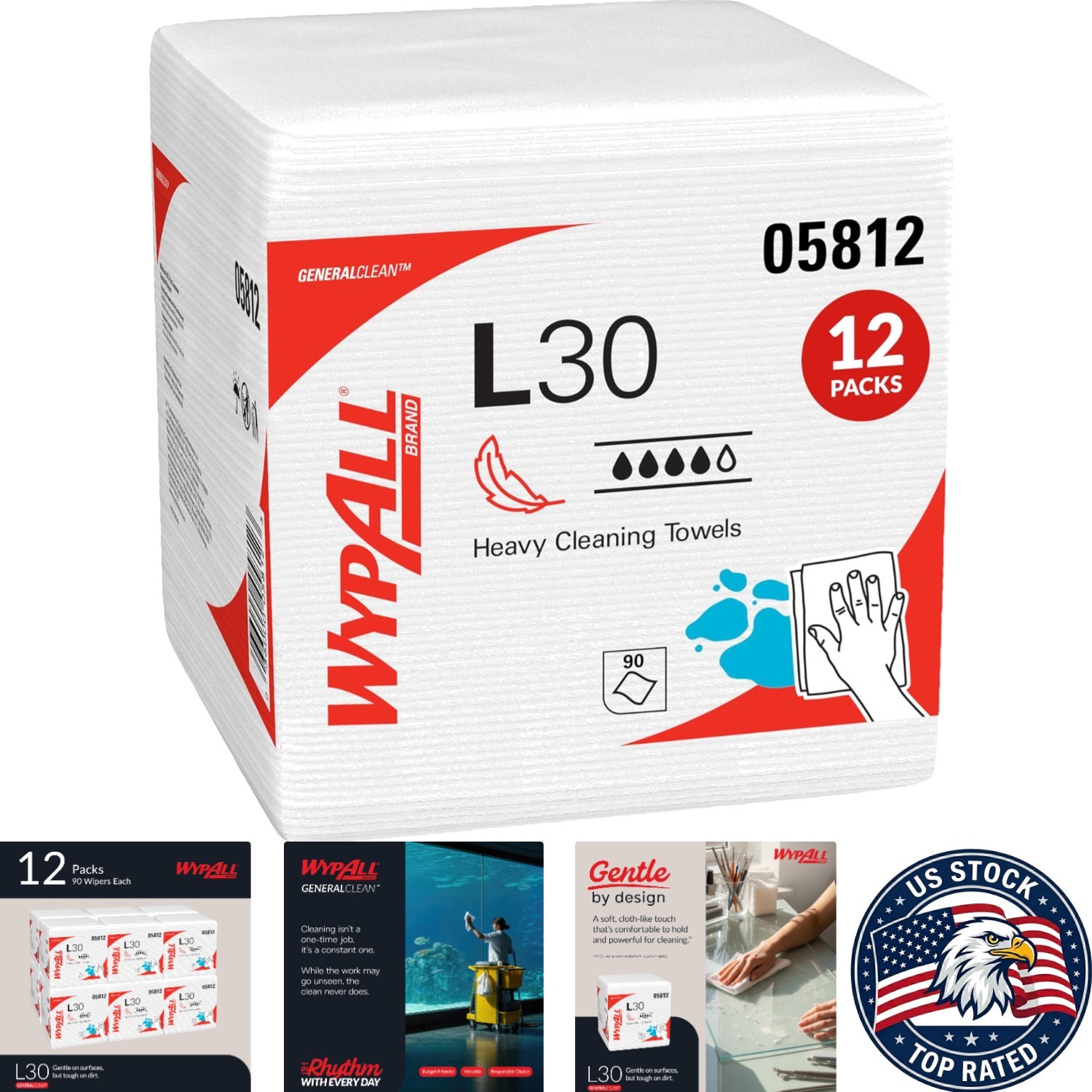 GeneralClean L30 Heavy Duty Cleaning Wipes: 12 Packs of 90 Strong, Soft Sheets