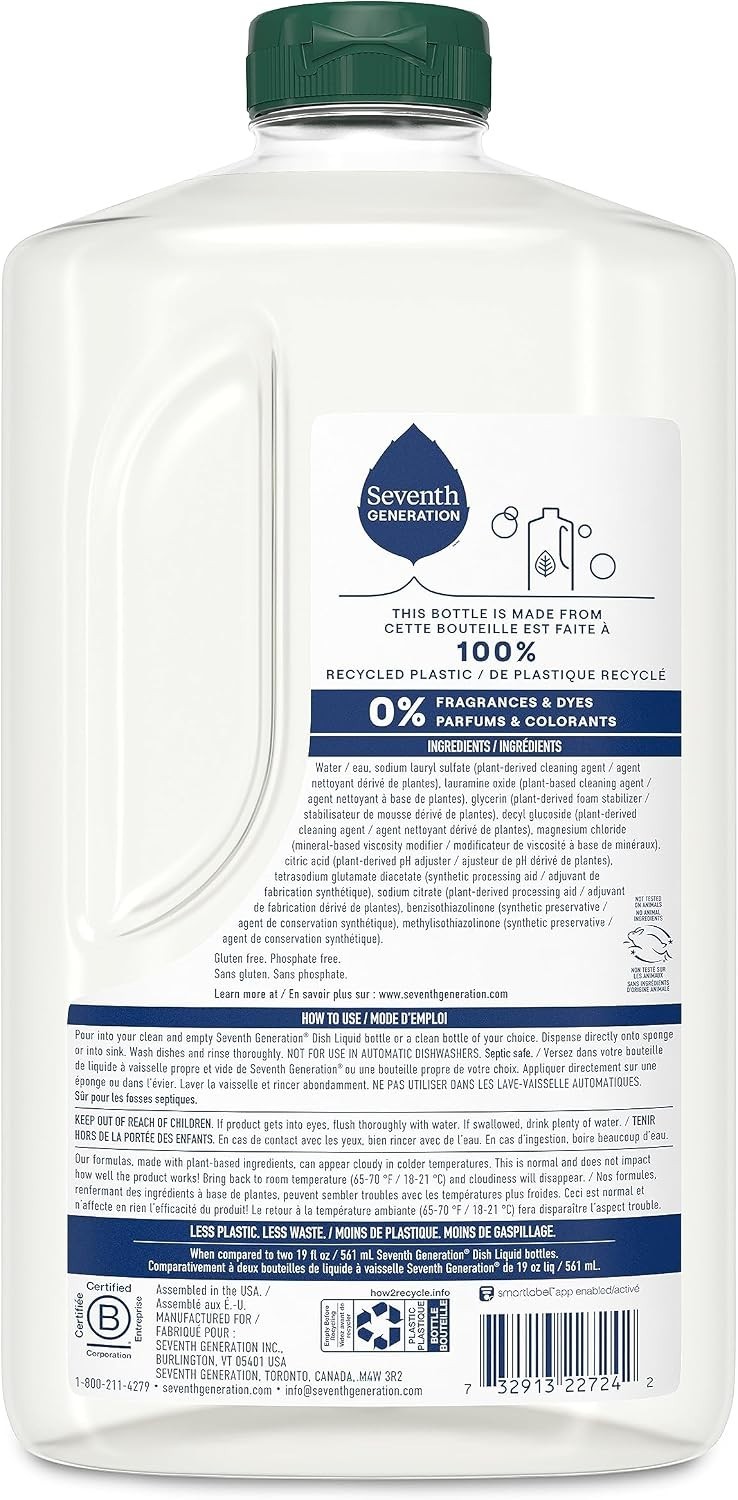 Seventh Generation Dish Soap Refill, Free & Clear, 50 fl oz, 3 Pack, Plant-Ba…
