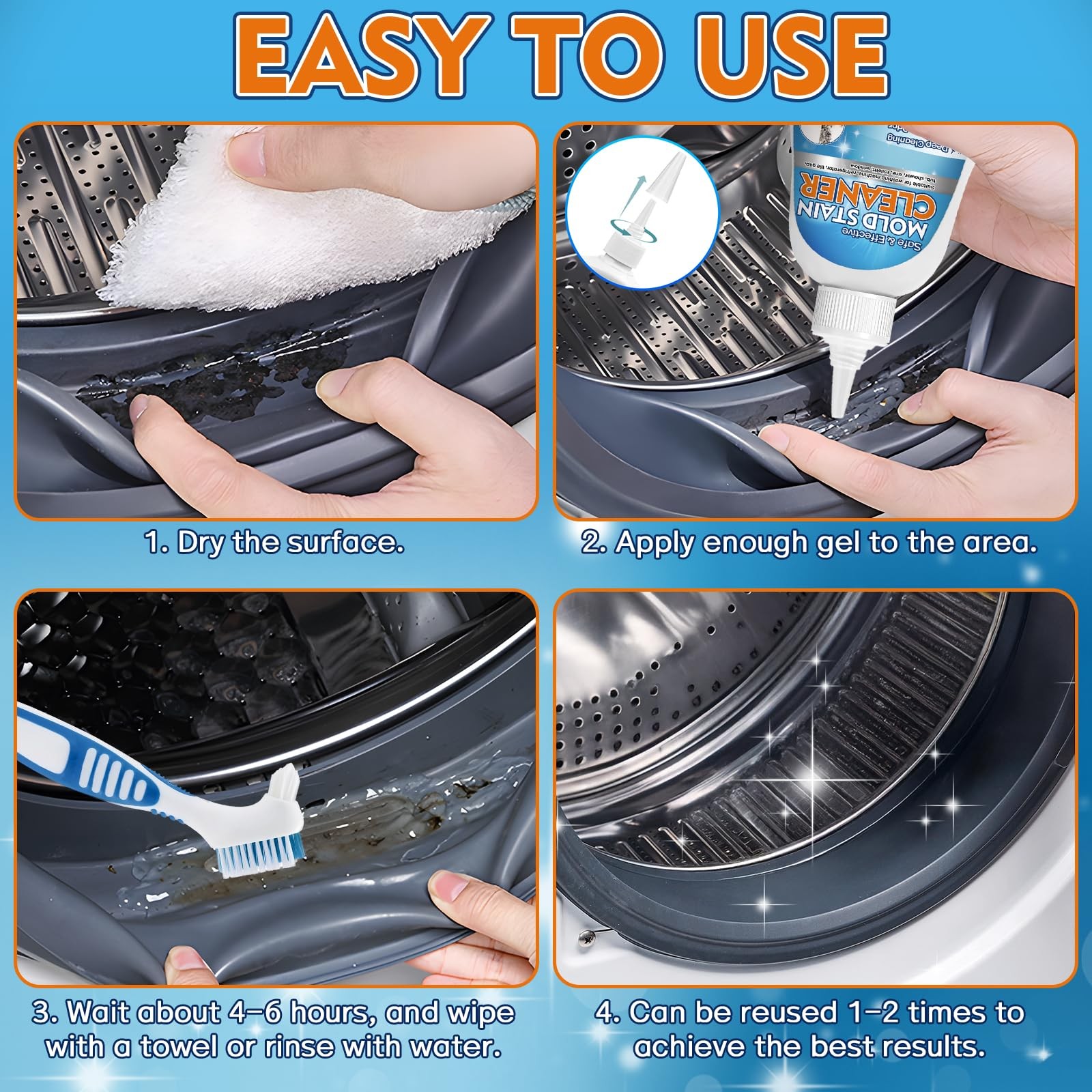 Mold Stain Cleaner Gel, 8 FL oz HeavyDuty Household Cleaner for Washing Machi…