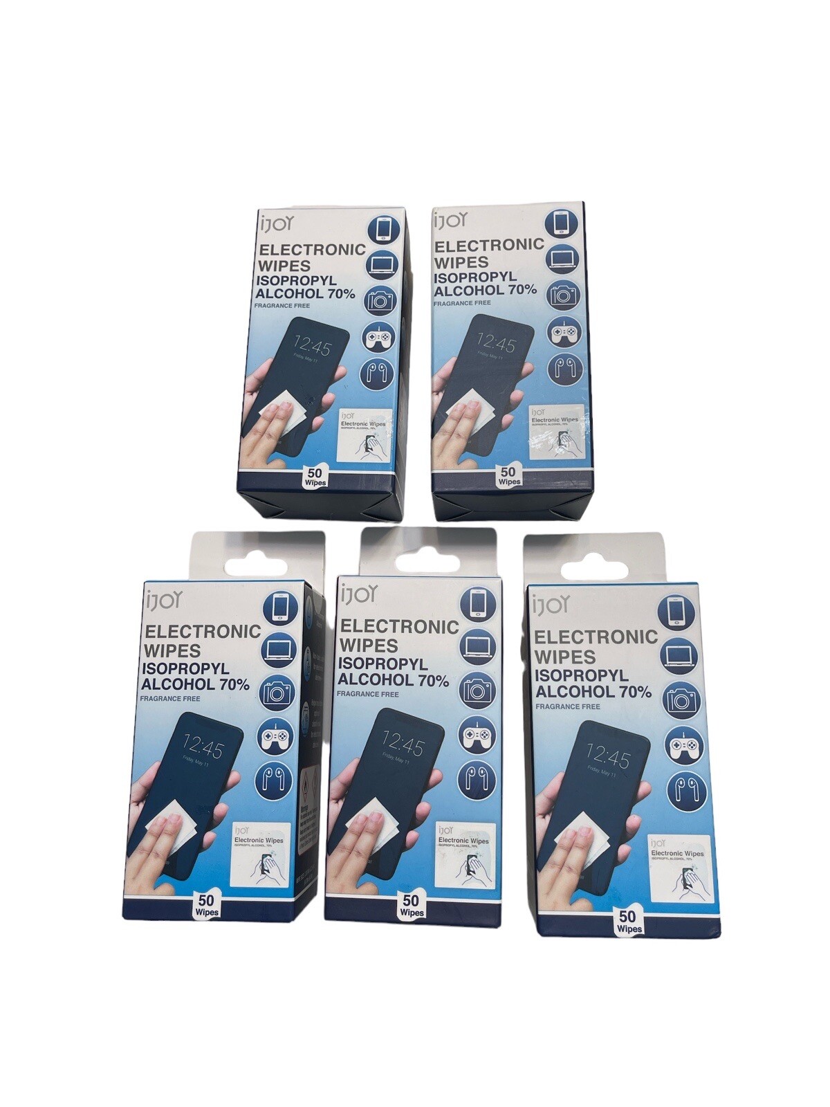 LOT OF 5 I-JOY ELECTRONIC WIPES 70% ISOPROPYL ALCOHOL FRAGRANCE FREE ~250 WIPES~