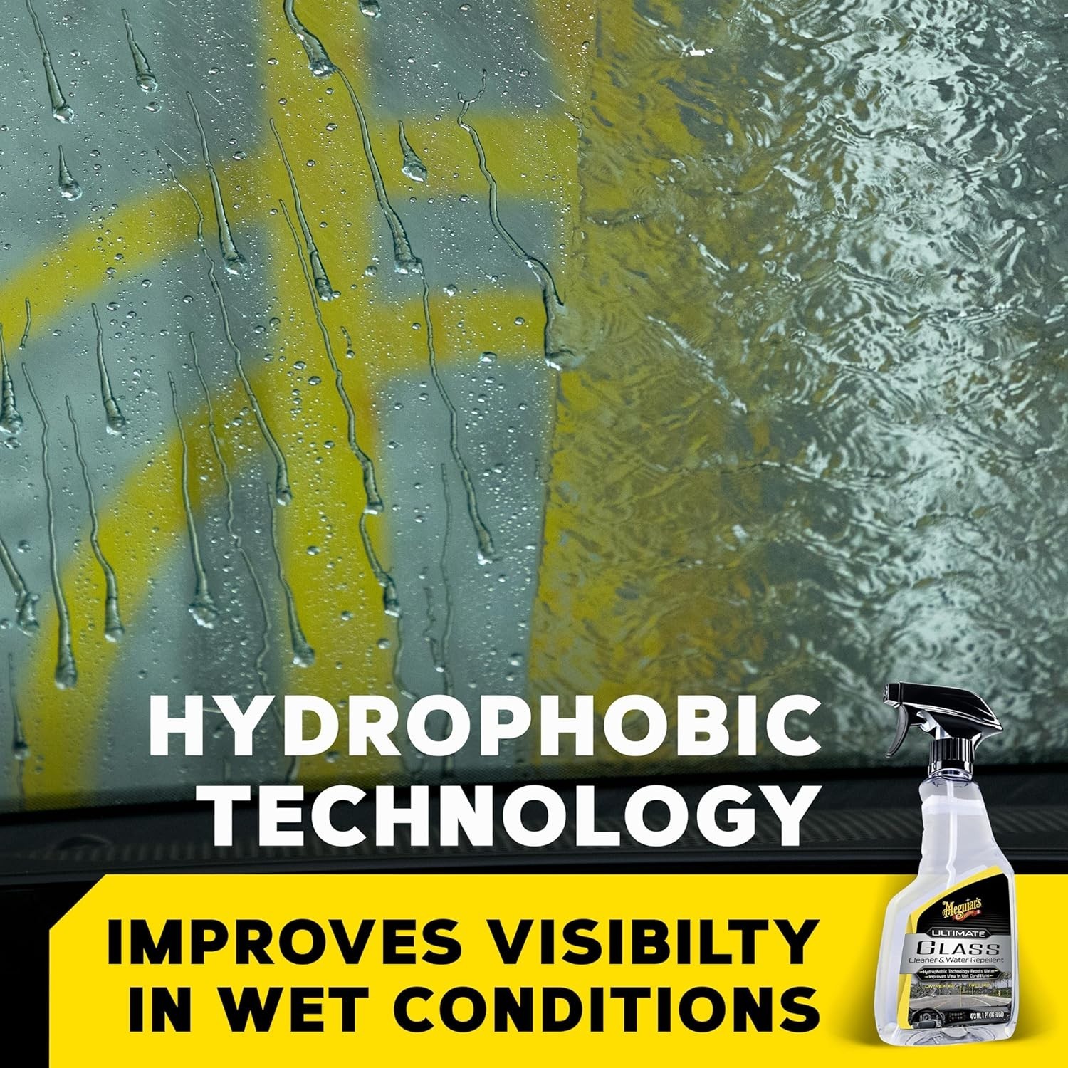 16oz Meguiar’s Glass Cleaner & Water Repellent – Unmatched Clarity & Wet Safety