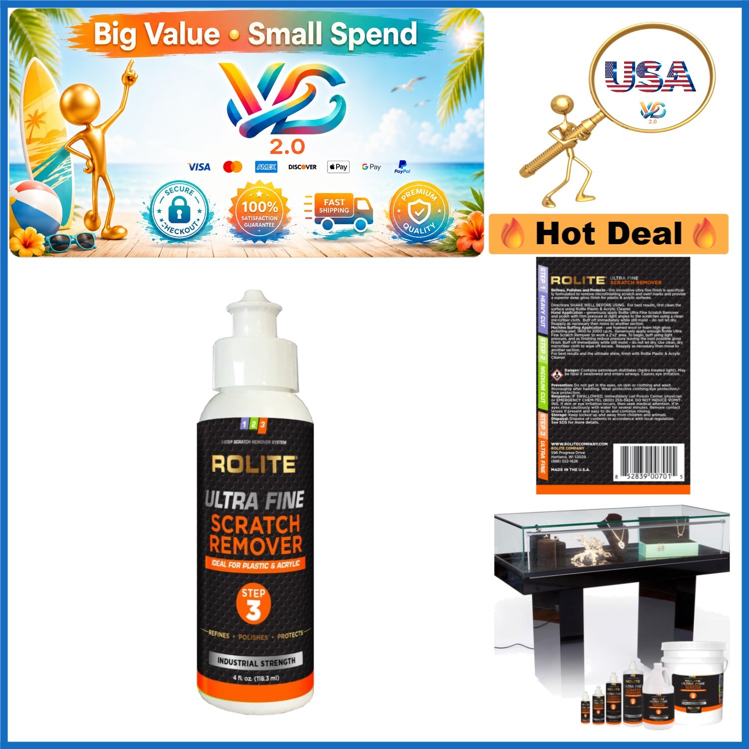 Ultra Fine Scratch Remover for Plastic, Acrylic & Glass Surfaces 4oz
