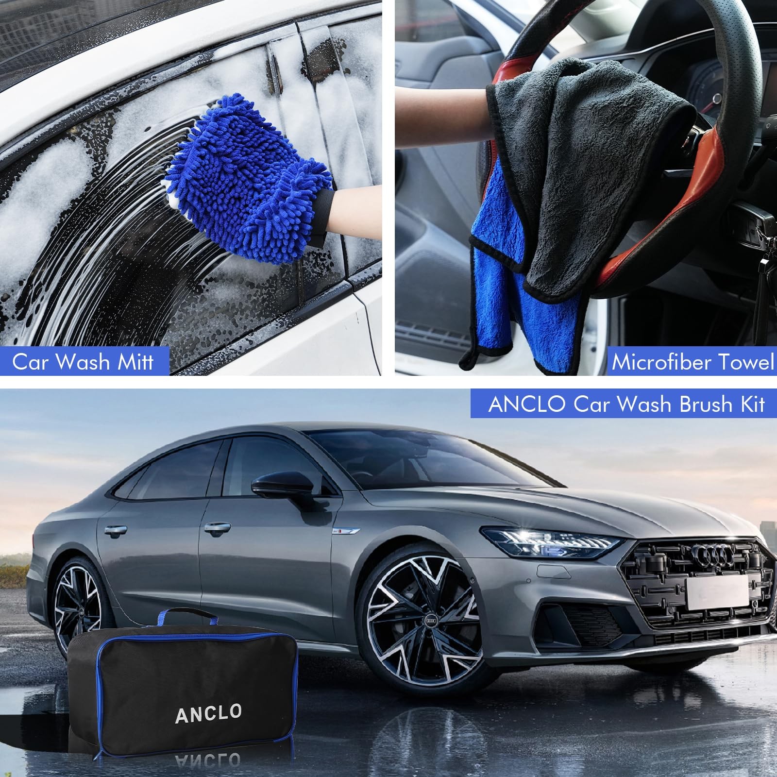 62” Car Wash Brush with Long Handle, Scratch-Free Car Wash Mop Kit with Car …