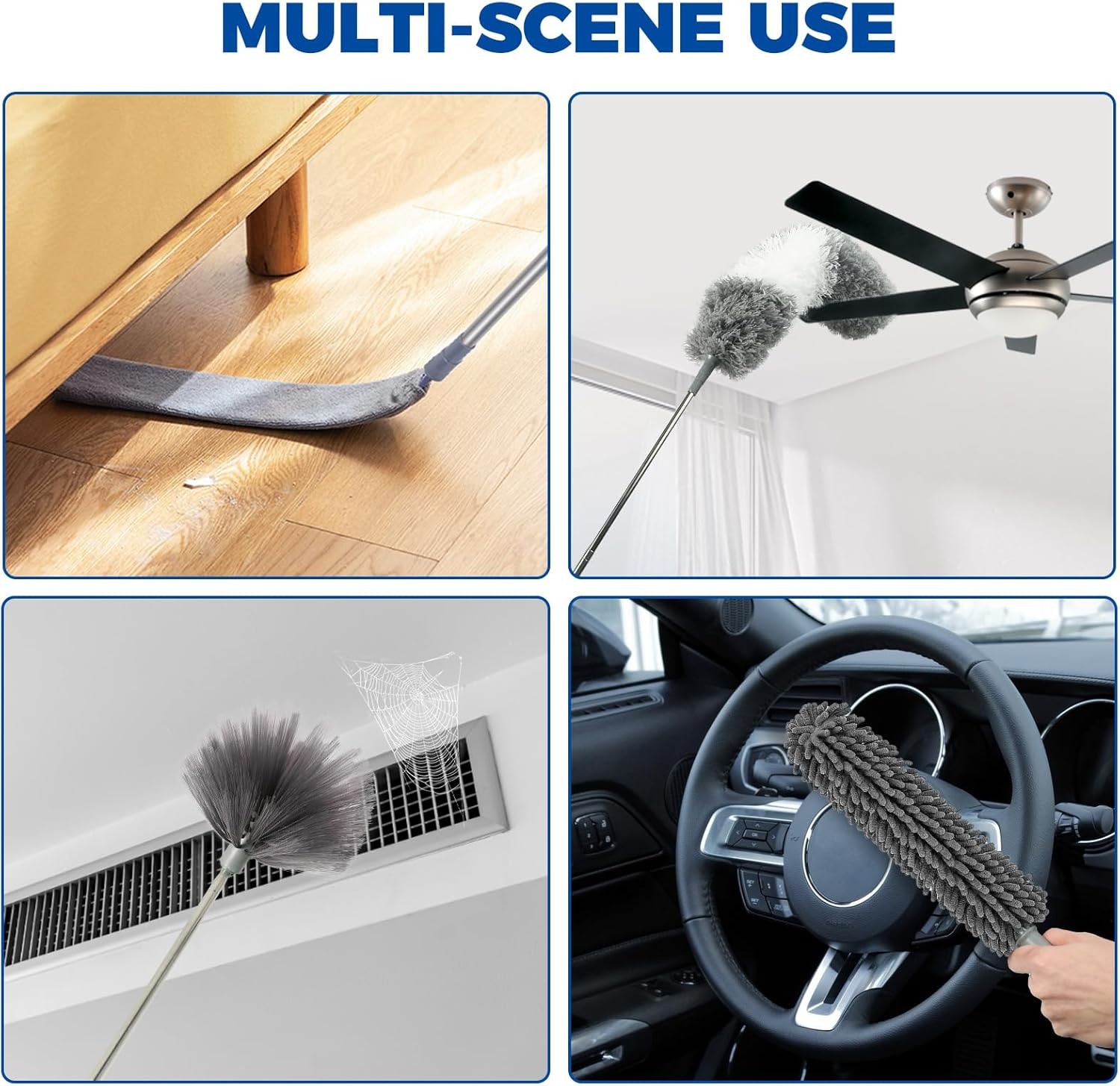 9pcs Extendable Microfiber Duster Kit 100″ Retractable Bendable Cleaning Tools