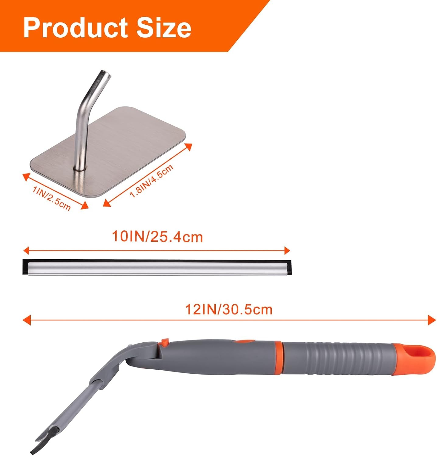 All Purpose 10 inch Shower Squeegee W/ 2pcs Rubber Wiper Blade Window Squeegee