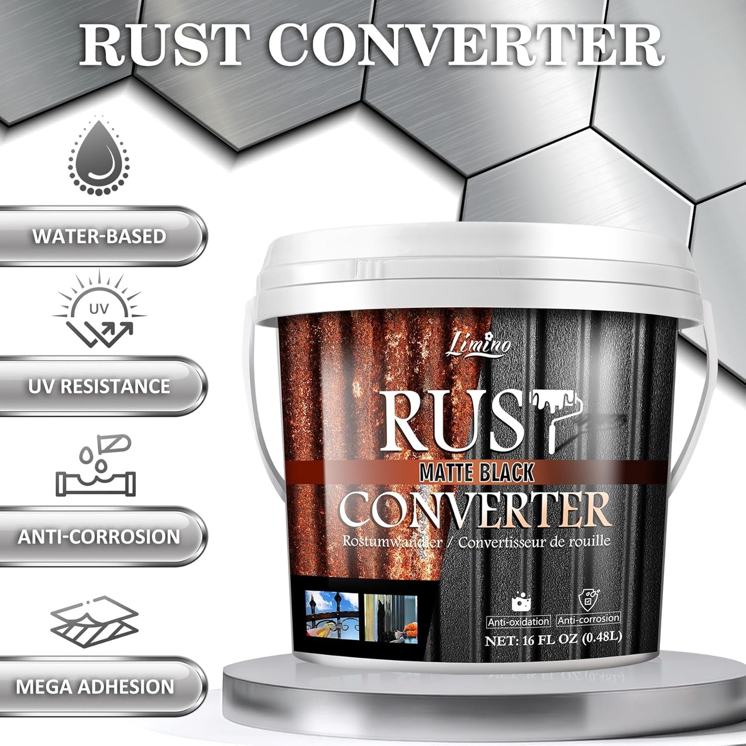 Rust Converter Metal Primer Black Paint Remover Encapsulator 16oz Automotive