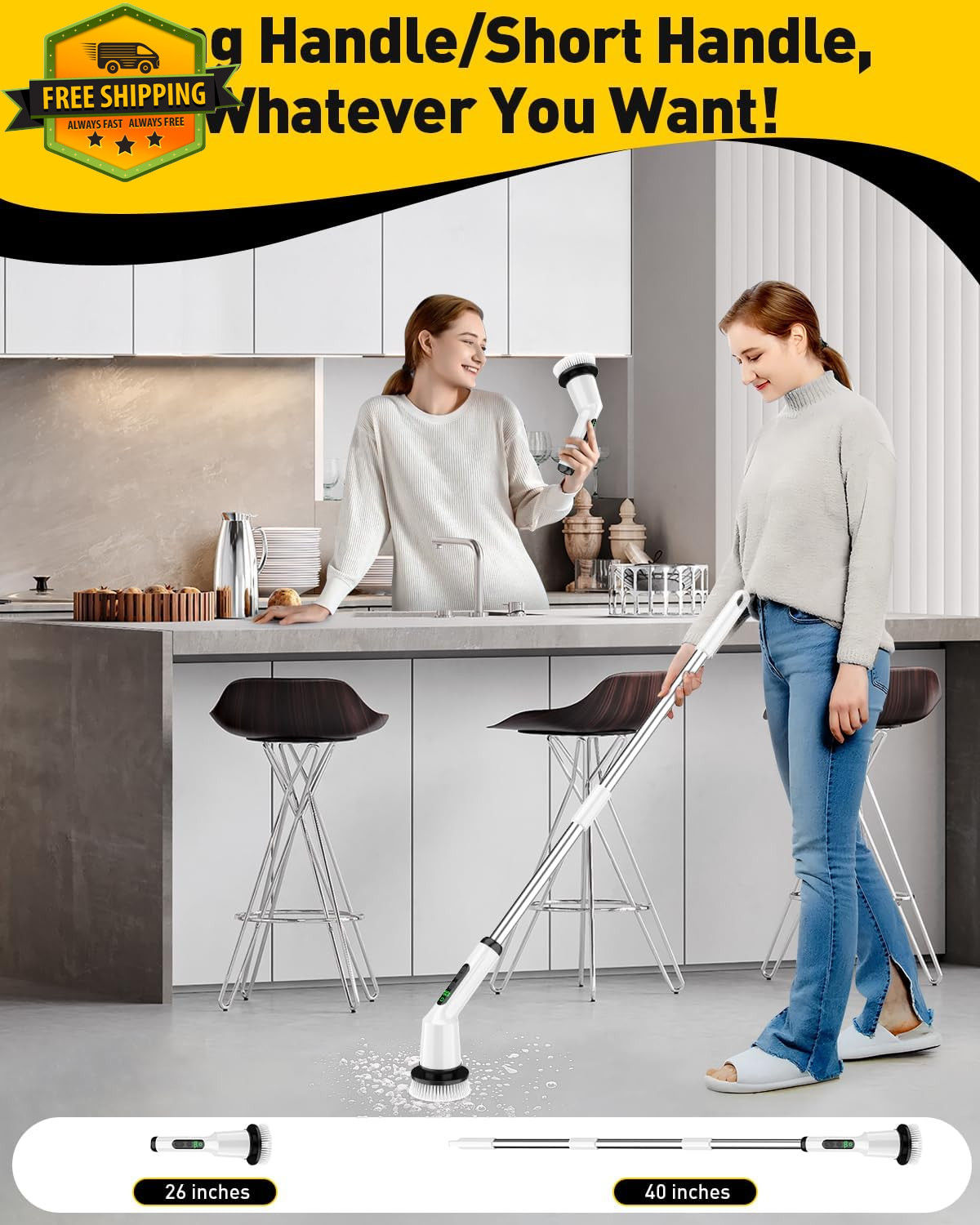 Electric Spin Scrubber Cordless Bathroom Cleaning Brush 2 Speed 3 Heads
