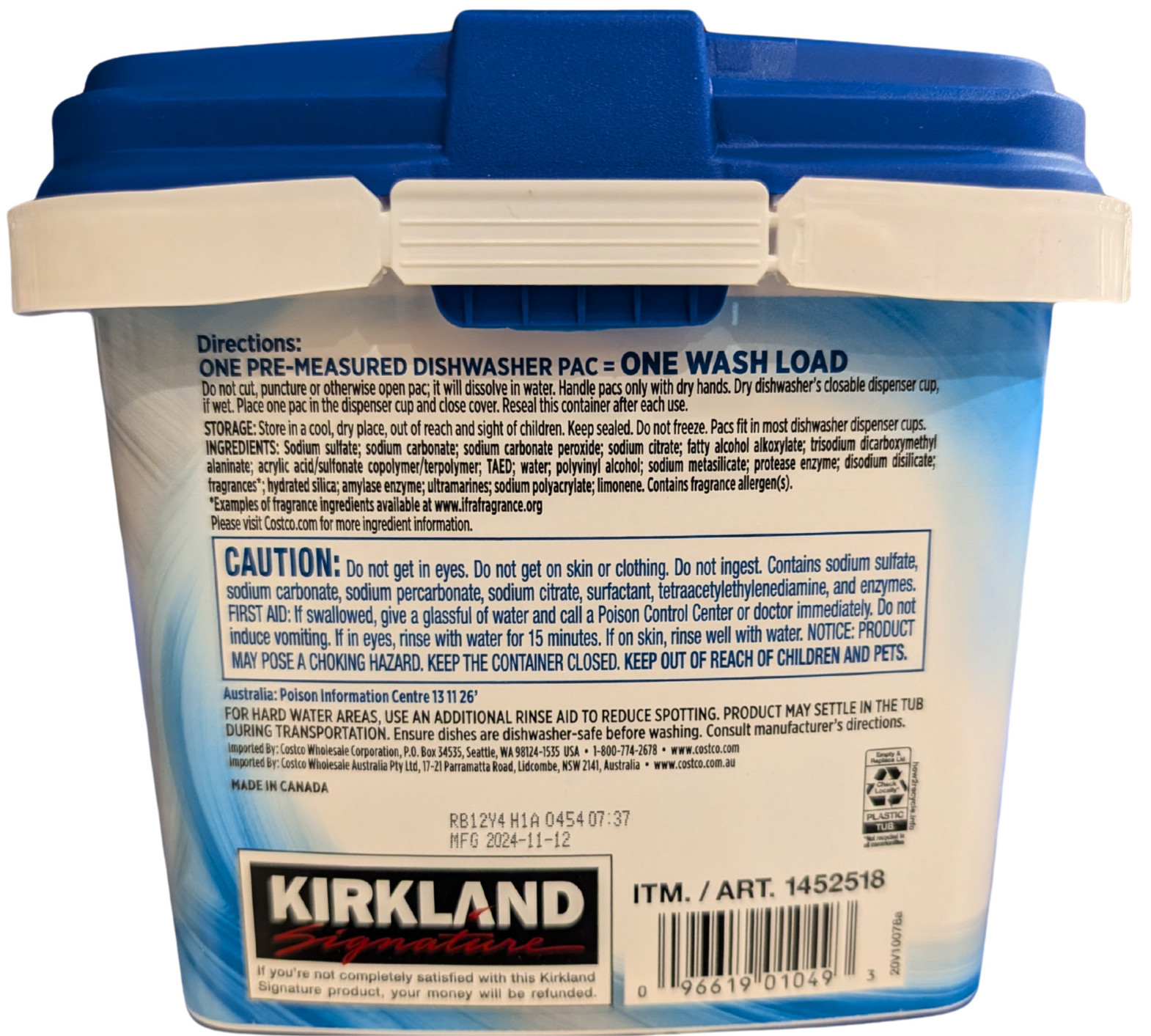 Kirkland Signature Platinum Performance UltraShine Dishwasher Detergent 115Count