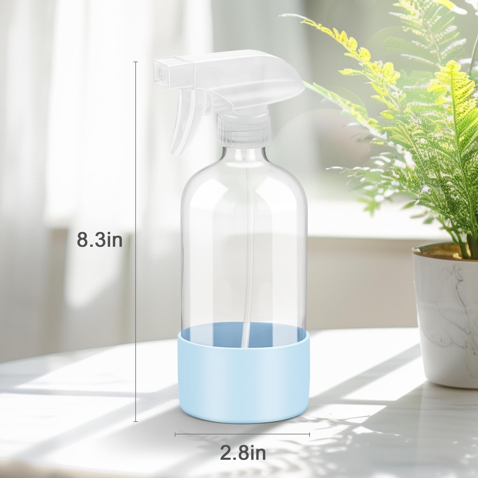 2 Pack 16 oz Glass Spray Bottles with Silicone Sleeve & Adjustable Nozzles – Ref